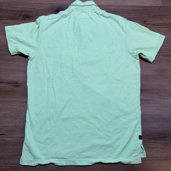 Relwen Men's Small Ringspun Jersey Polo Lime Green & White Striped Single Pocket - Picture 9 of 10